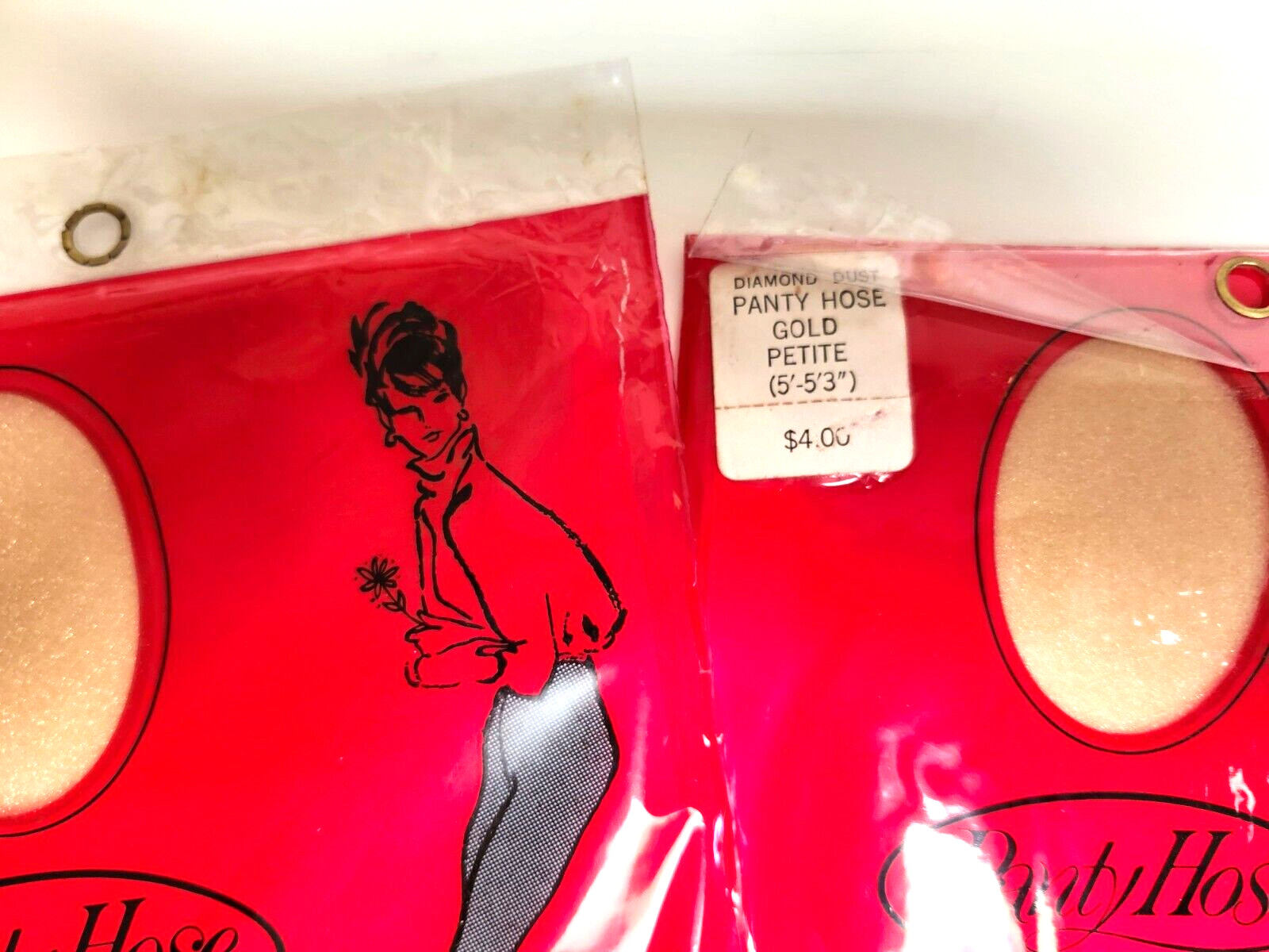 Vintage Schiaparelli Sandal foot Pantyhose Diamond Dust Gold Petite NOS 2 pairs