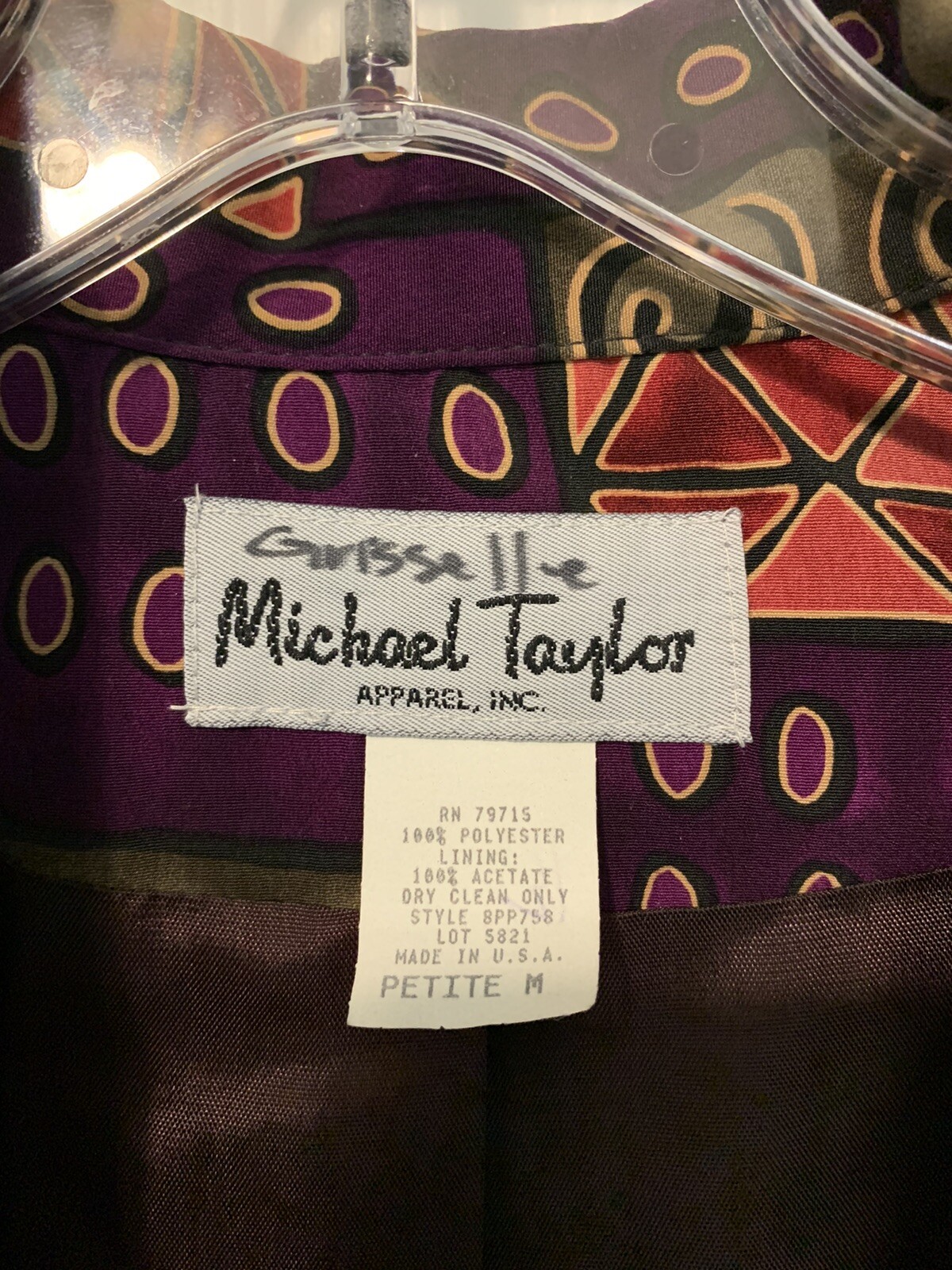 Vintage Michael Taylor Geometric Print Blazer Single Button Petite Med