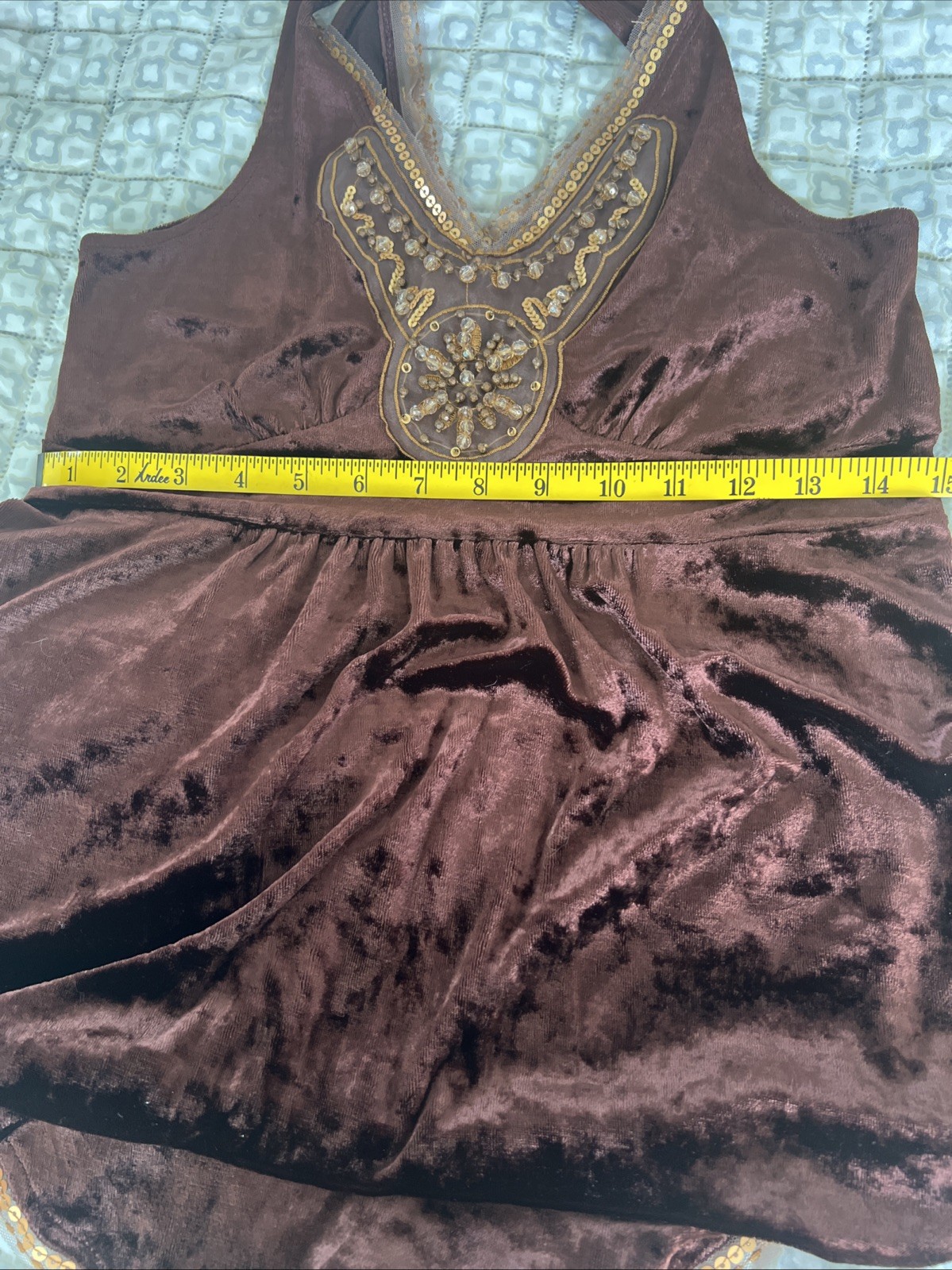 Vintage Express, Brown, Gold Sequins And Beads, Boho, Summer Top, Sz S. Sweet!