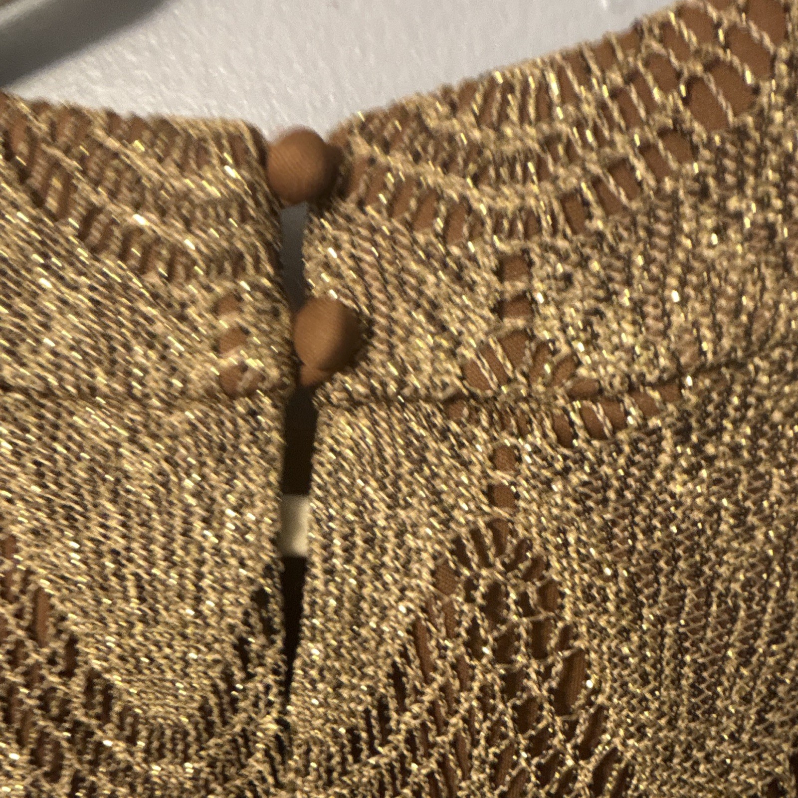 Vintage S. L. Fashions Gold Metallic Lace Shift Fringe Hem Knee Dress Size 6