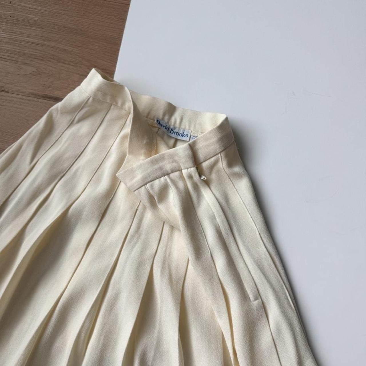 David Brooks Vintage Pleated Midi Skirt Cream Off White Preppy Academic Size 6