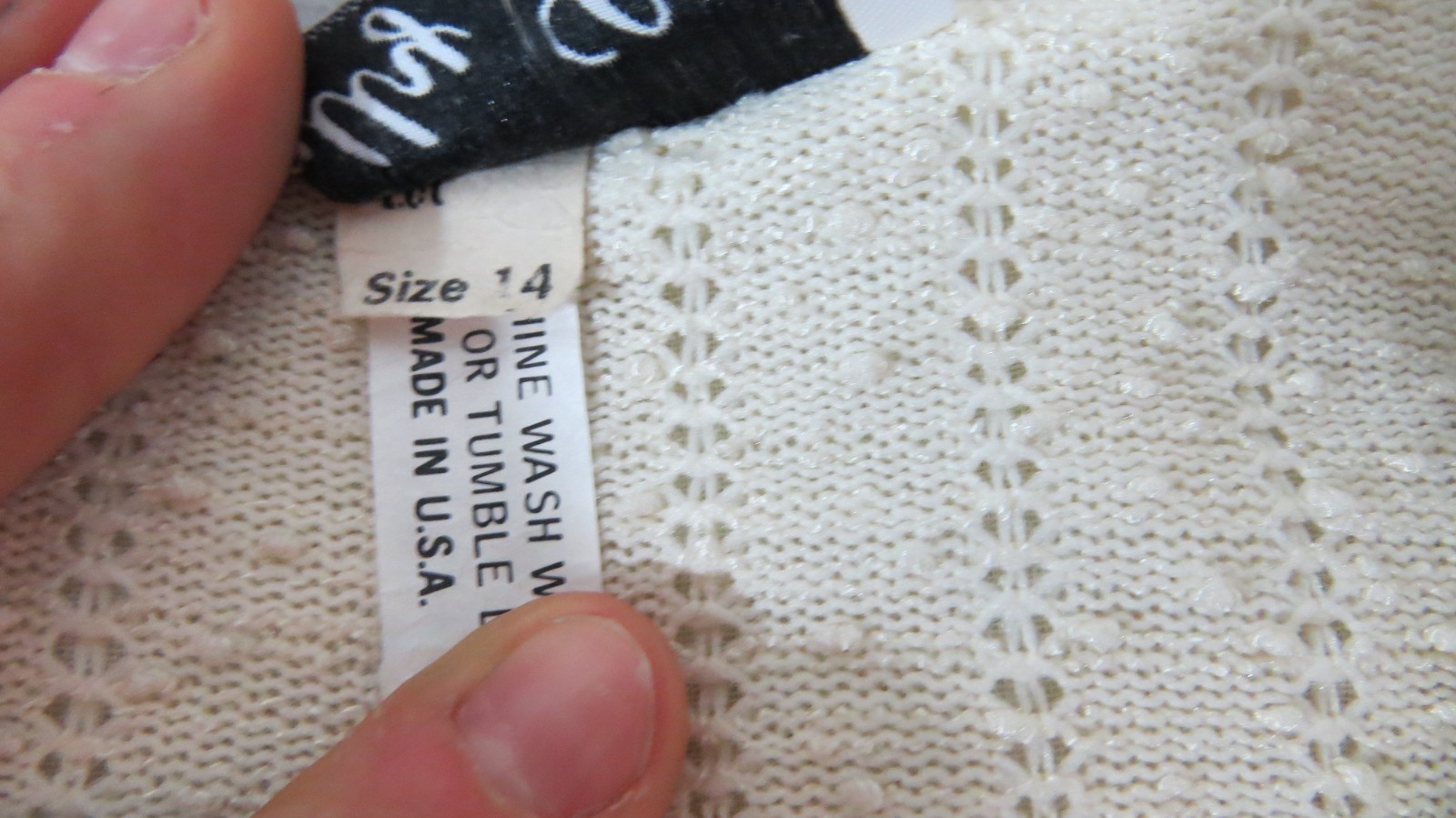 Retro 1970s Sally Lou Cotton Blend Pointelle Bobble Knit Dress Women’s Size 14