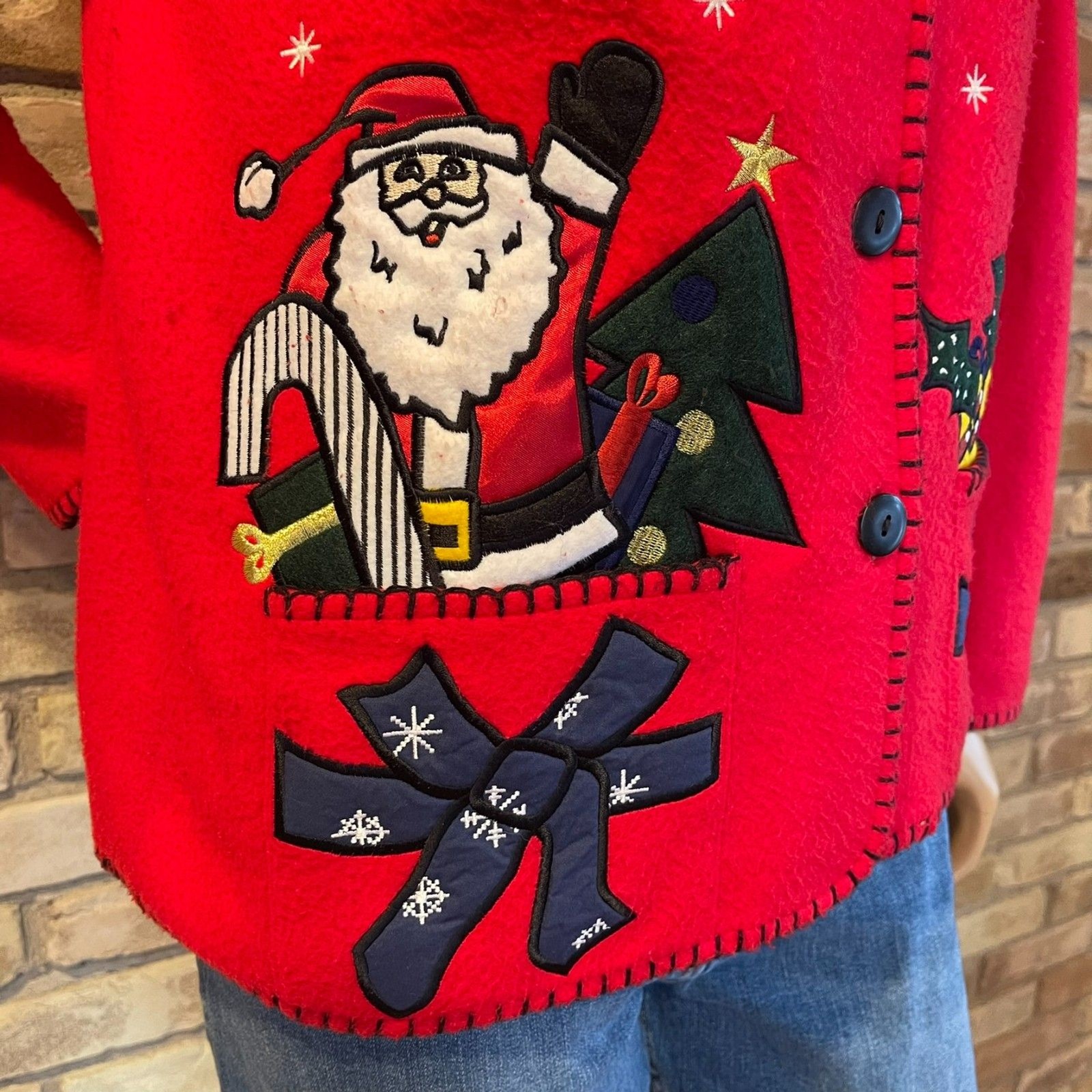 Paul Harris Design Christmas Button Up Sweater Vintage 90s Medium Embroidered