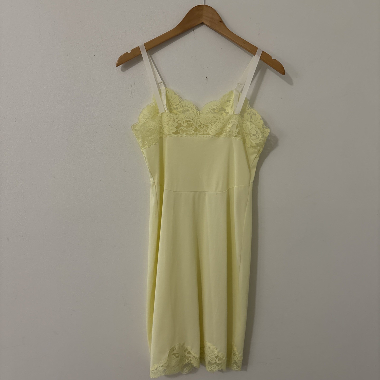 Vintage Sears Nylon Lace Full Slip Yellow Size 34 Dainty
