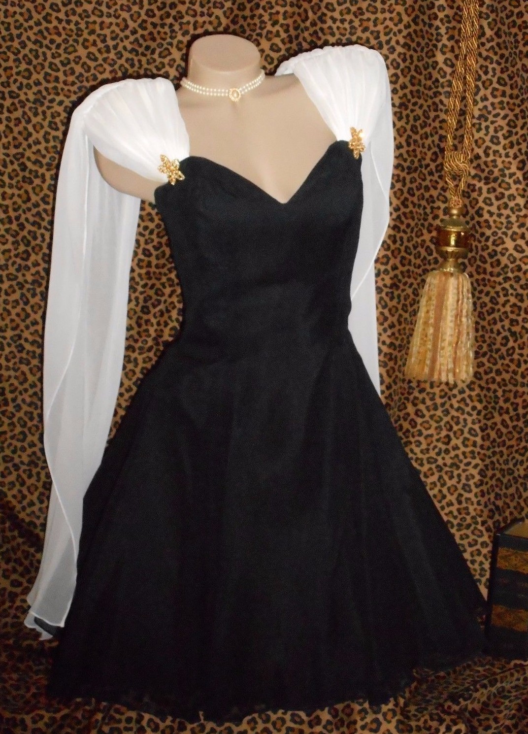 USA 4 Small Lillie Rubin B/W Formal Watteau Dress Chiffon Taffeta Crinoline