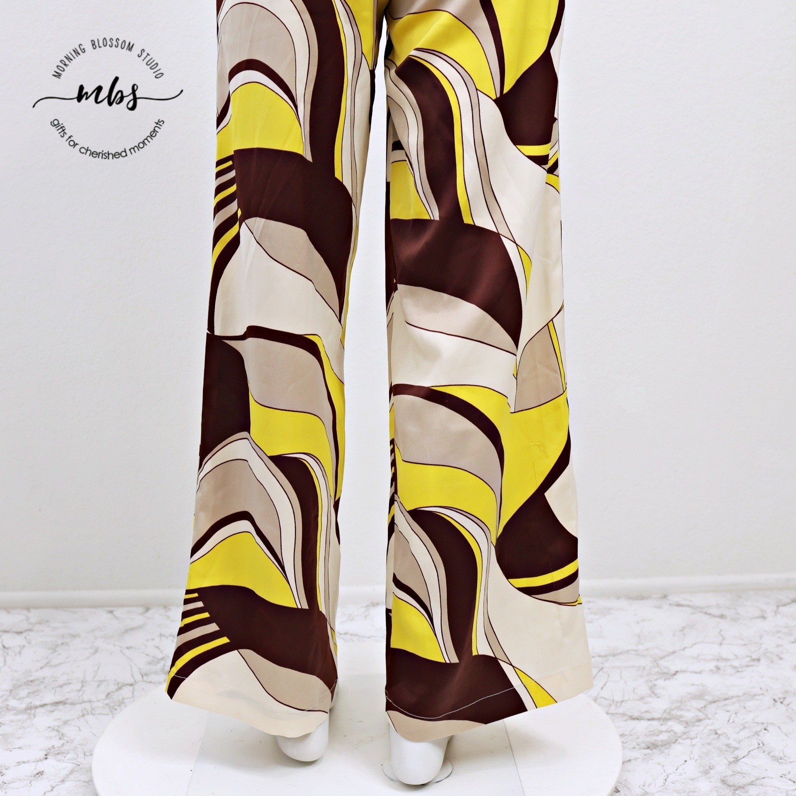 House of Harlow 1960 2-Piece Retro 70s Geometric Swirl Set Yellow Brown Women XS