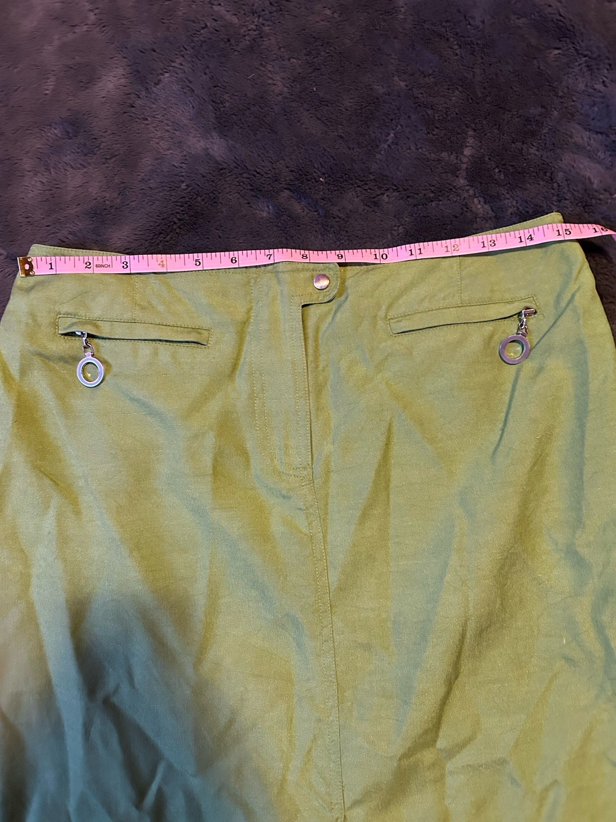 VINTAGE WORTH Green Silk Skirt With Zipper And Pockets Size 6