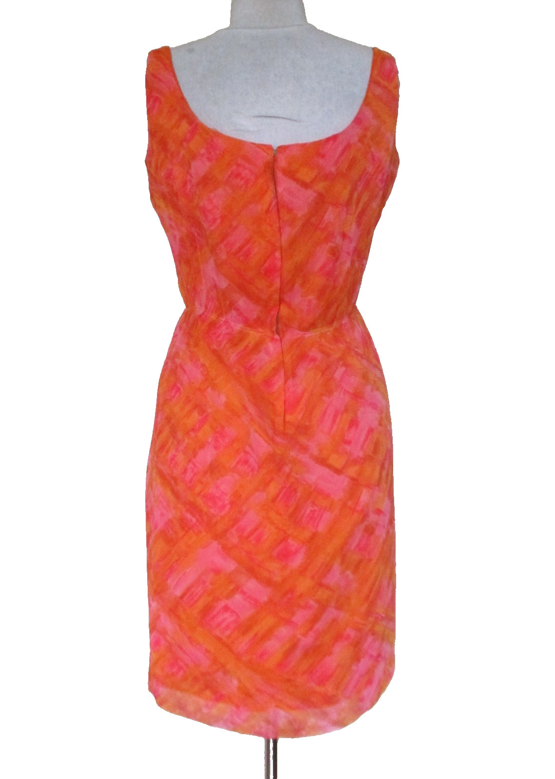 Vintage 1950s/60s Dress Orange Pink Chiffon S Women Sleeveless Handmade