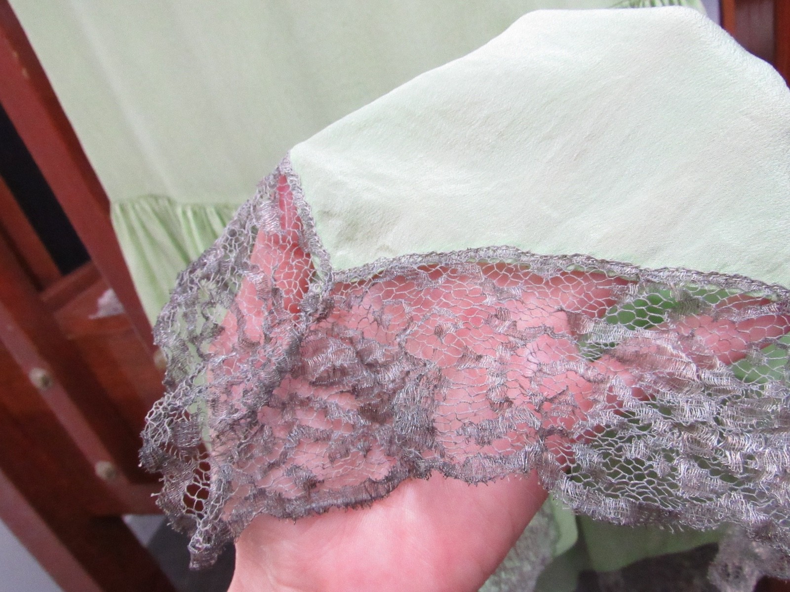 ROMANTIC 20s 30s SILK FLAPPER lace green Art Deco Dress fairy VTG whimsigoth S