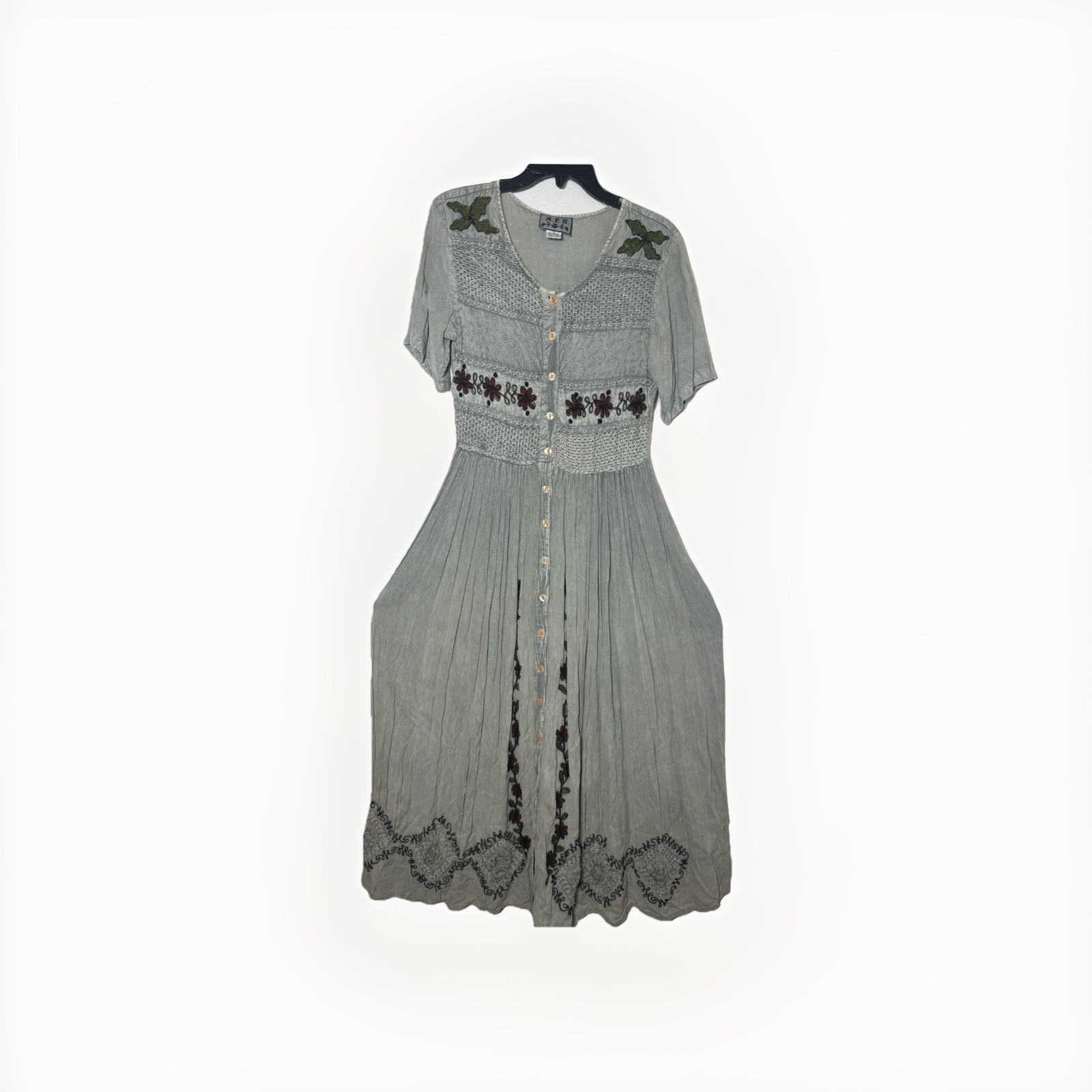 Vtg 90s Maxi Dress, Whismigoth, Grunge, Boho, Earthy Gray,Tie back, Select, Sz S