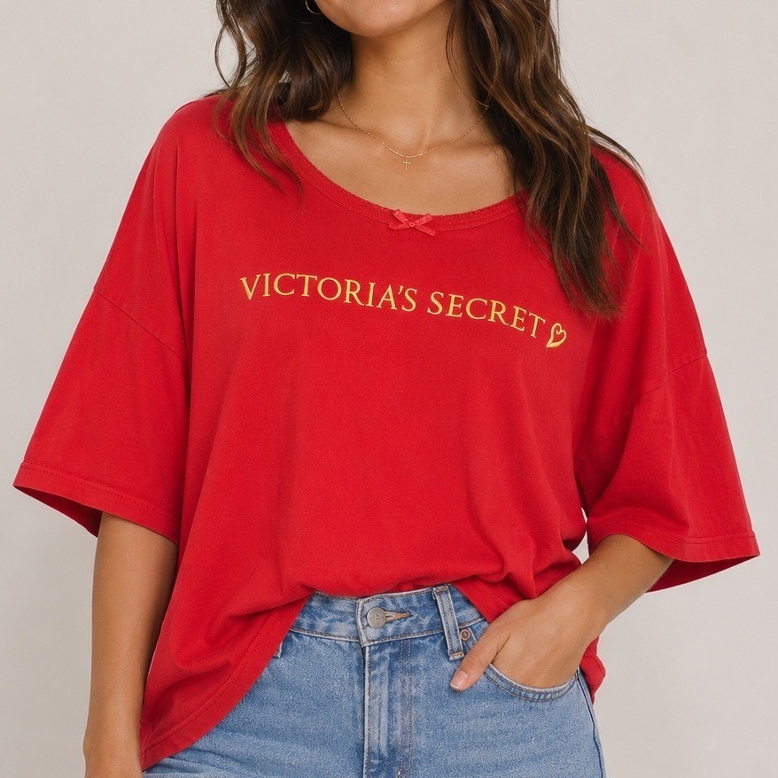 Vintage Victoria’s Secret Sleep Tee Red Embroidered Logo 100% Cotton Large Y2K
