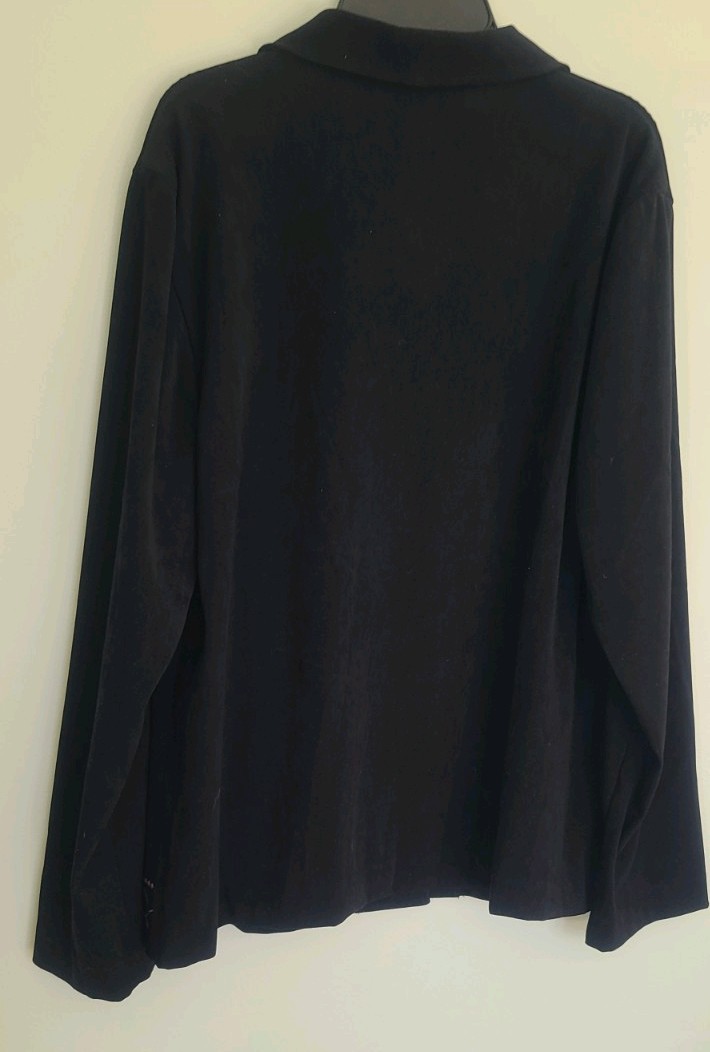 Vintage black Faux Suede Top Jacket Embroidered Red Pink Yellow Flowers. size 12
