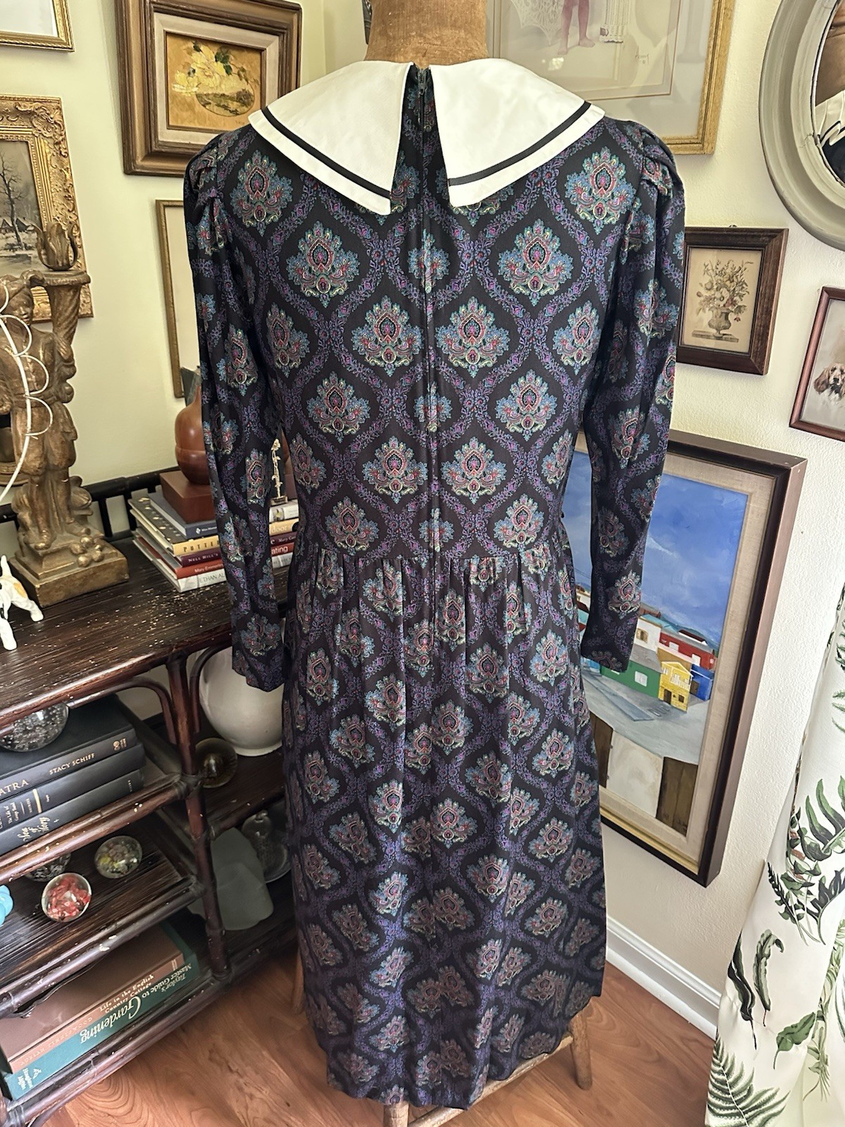 VTG 80s Misty Lane Dress Dark Academia Collared Sz 11/12 Union Made in USA