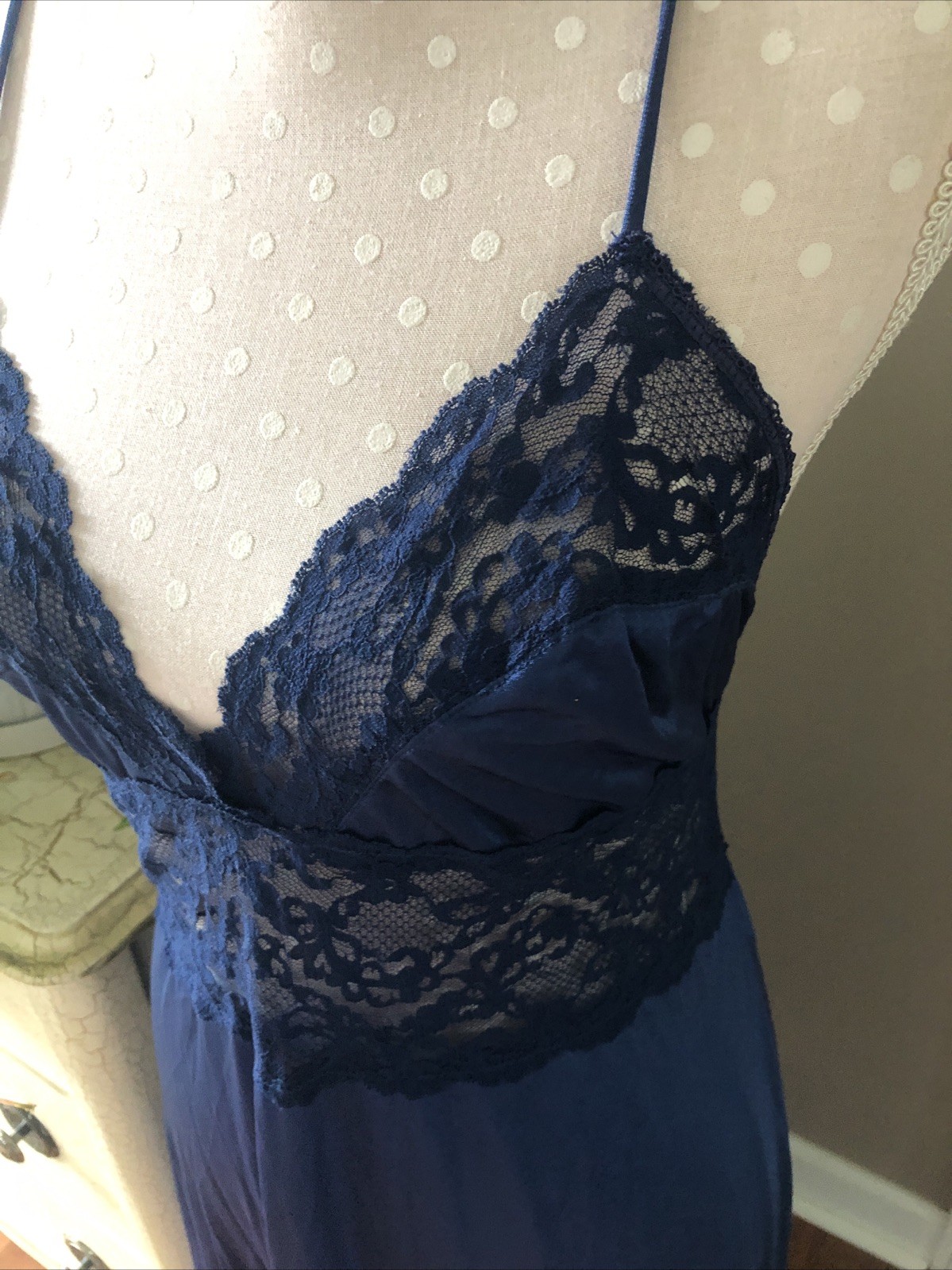 Vtg Maidenform Dreamwear Olga Like Peignoir Nightgown Robe Set Navy Blue Women L