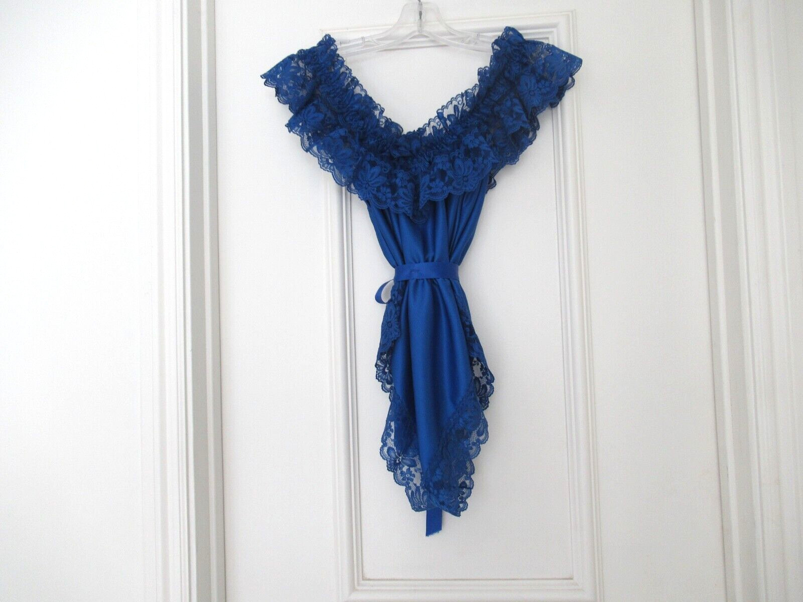 DELORES Poirette ILGWU Royal Silky Lace Teddy Romper Bodysuit Cover-up Small NEW