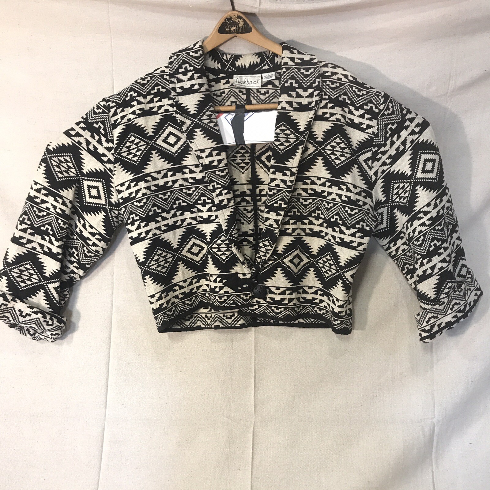 Flashback Vintage Aztec Blazer Jacket Western Cropped Cotton Tapestry Size L