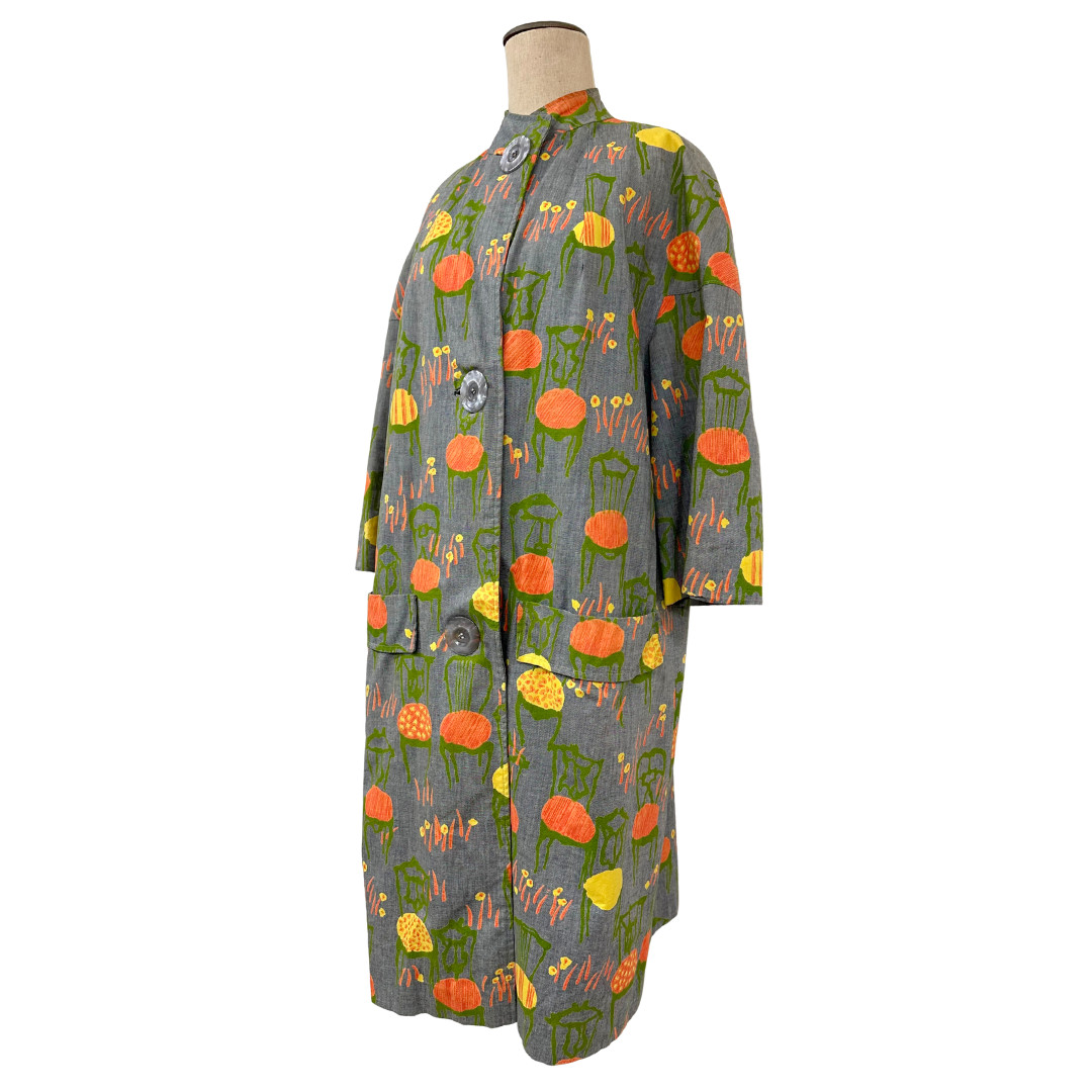 Vintage 1960s MacKenna Clothes Novelty Chair Print Quarter Sleeve Coat