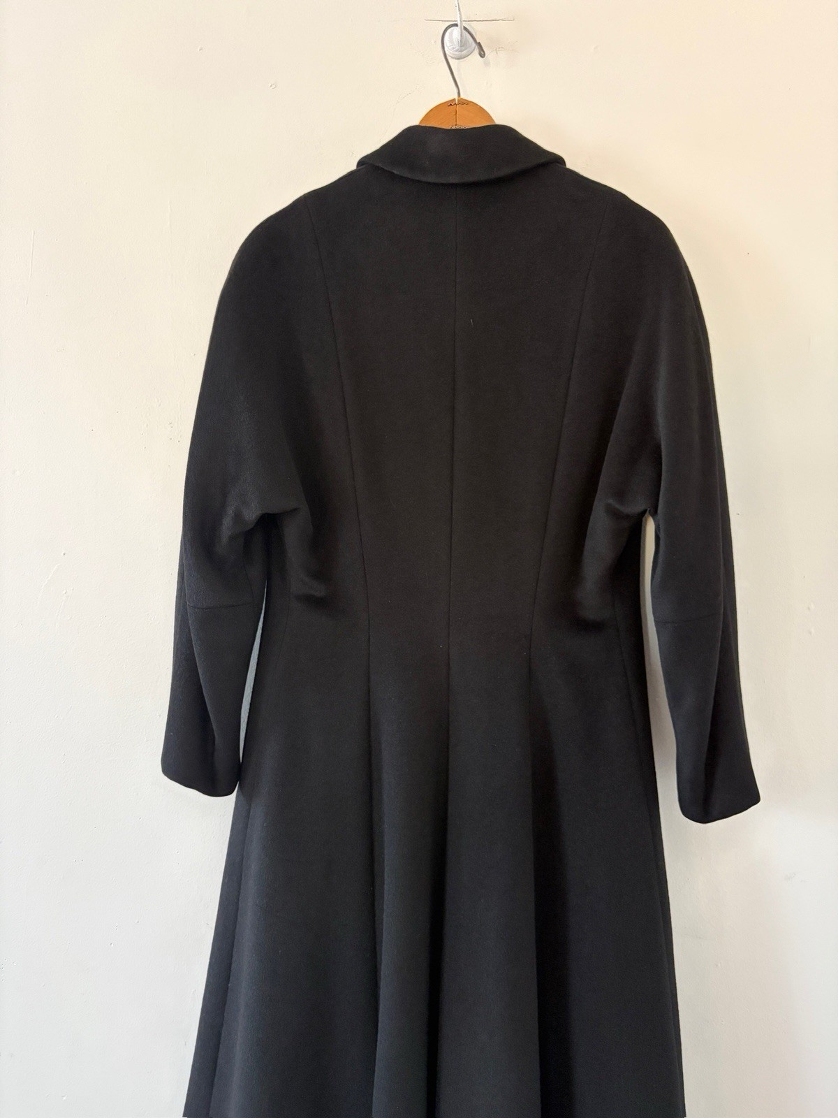 Vintage 1950s Black Wool Swing Coat Dress Princess Line Appliqué Formal New Look