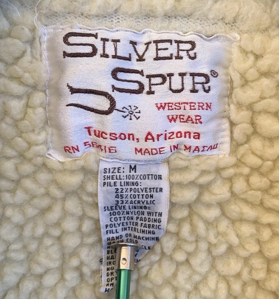 Vintage 1970s Silver Spur Western Wear Faux Sherpa Lined Denim Jacket – M