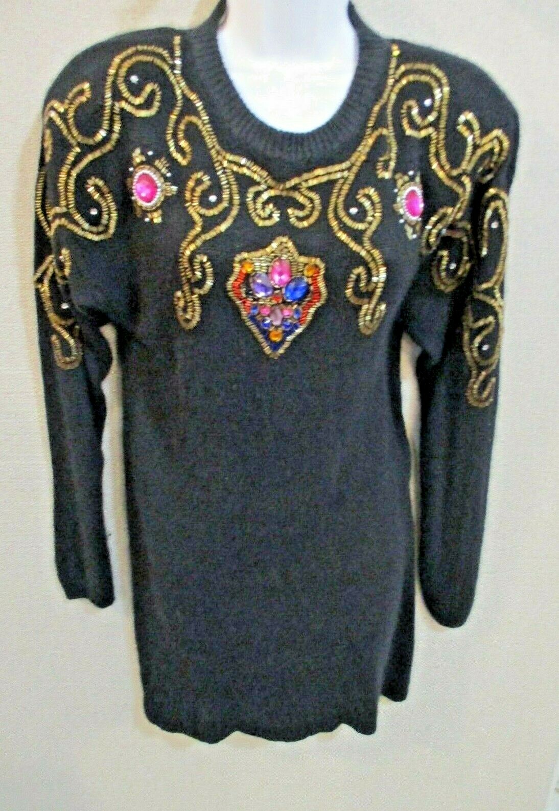 Vintage Joule Energy Knit Mini Dress Size Small Silk Angora Blend Beaded Sweater