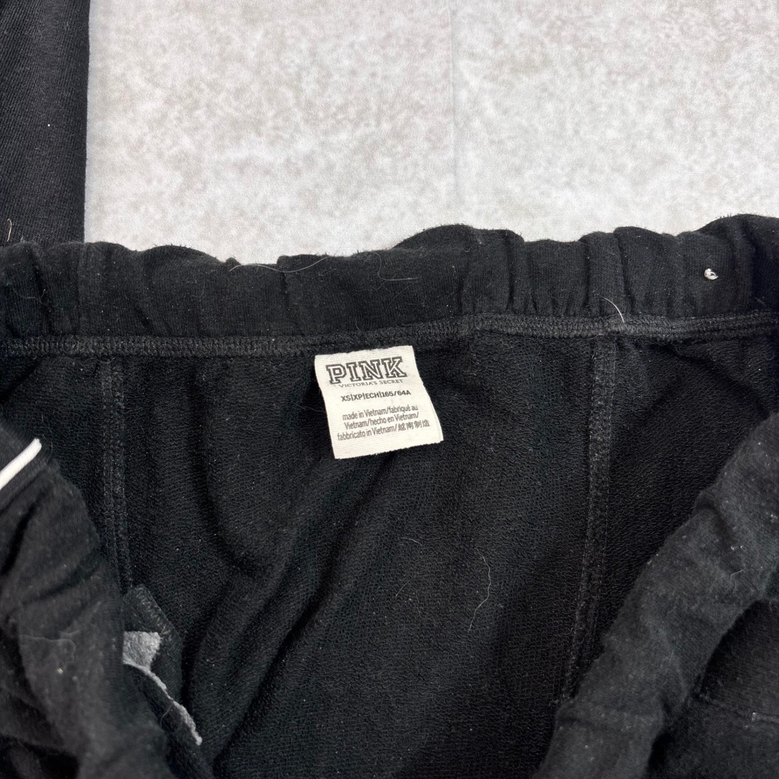 Victoria’s Secret PINK Black Tracksuit Set Hoodie Large Pants XS Logo Tape