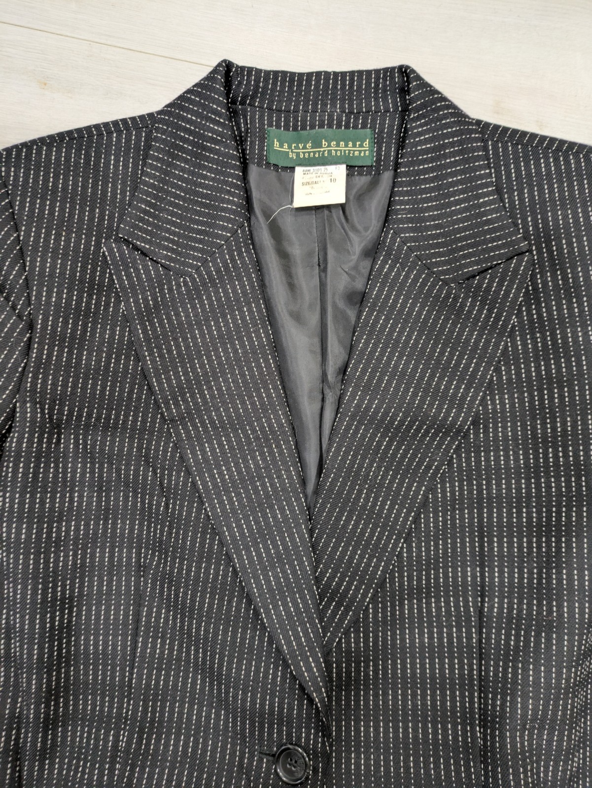 VTG Harve Bernard Sz 10 Black Gray Dotted Stripe Wool Blazer Jacket Russia