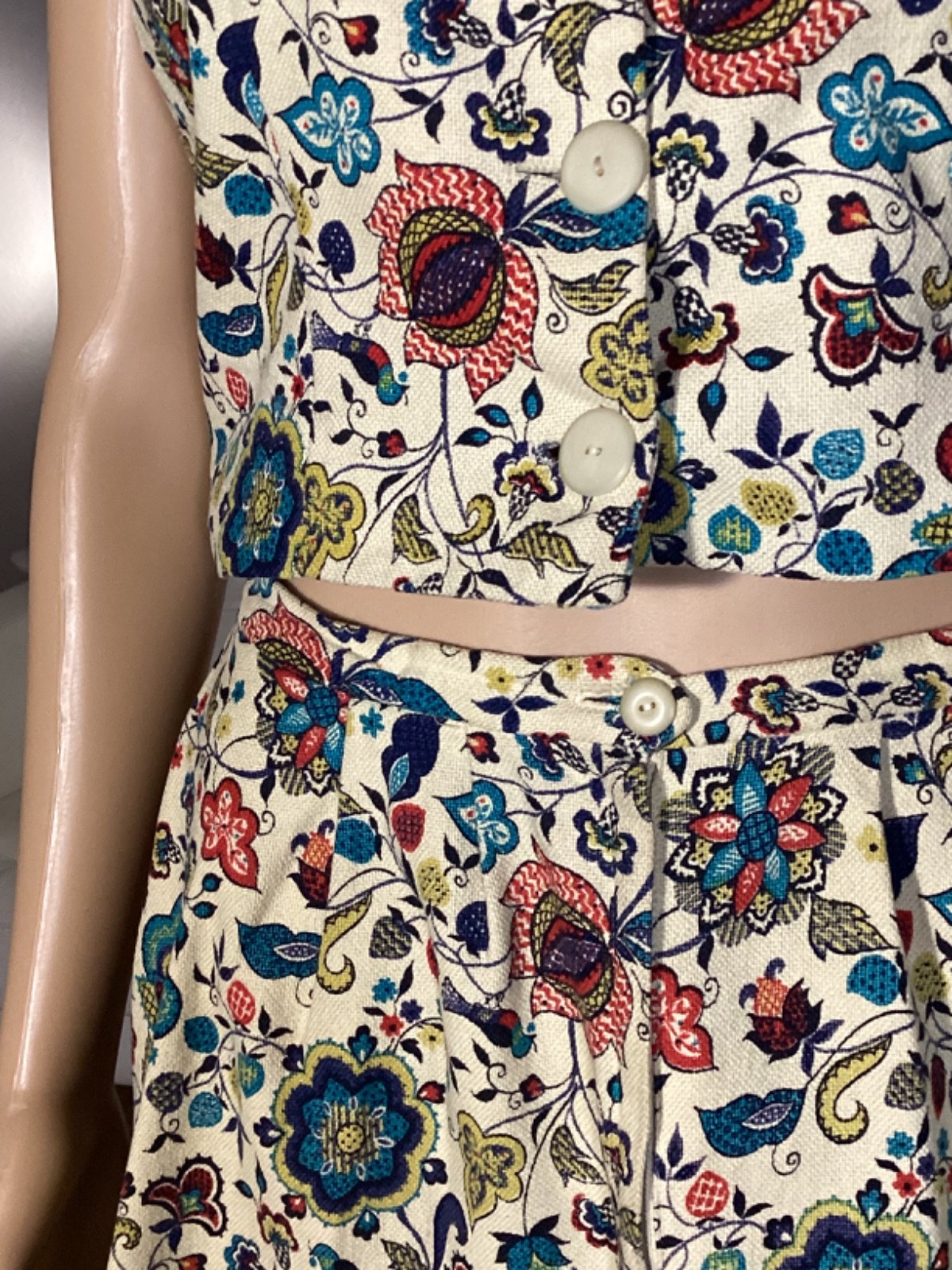 Vintage 60’s 70’s Garland Cotton Floral Bird Print Skirt & Top Set Boho Hippie