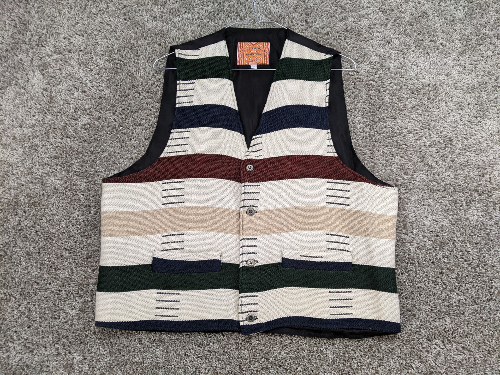 Vintage 90s Allen Wah Native American Vest Men Large Southwestern Stripes Lined