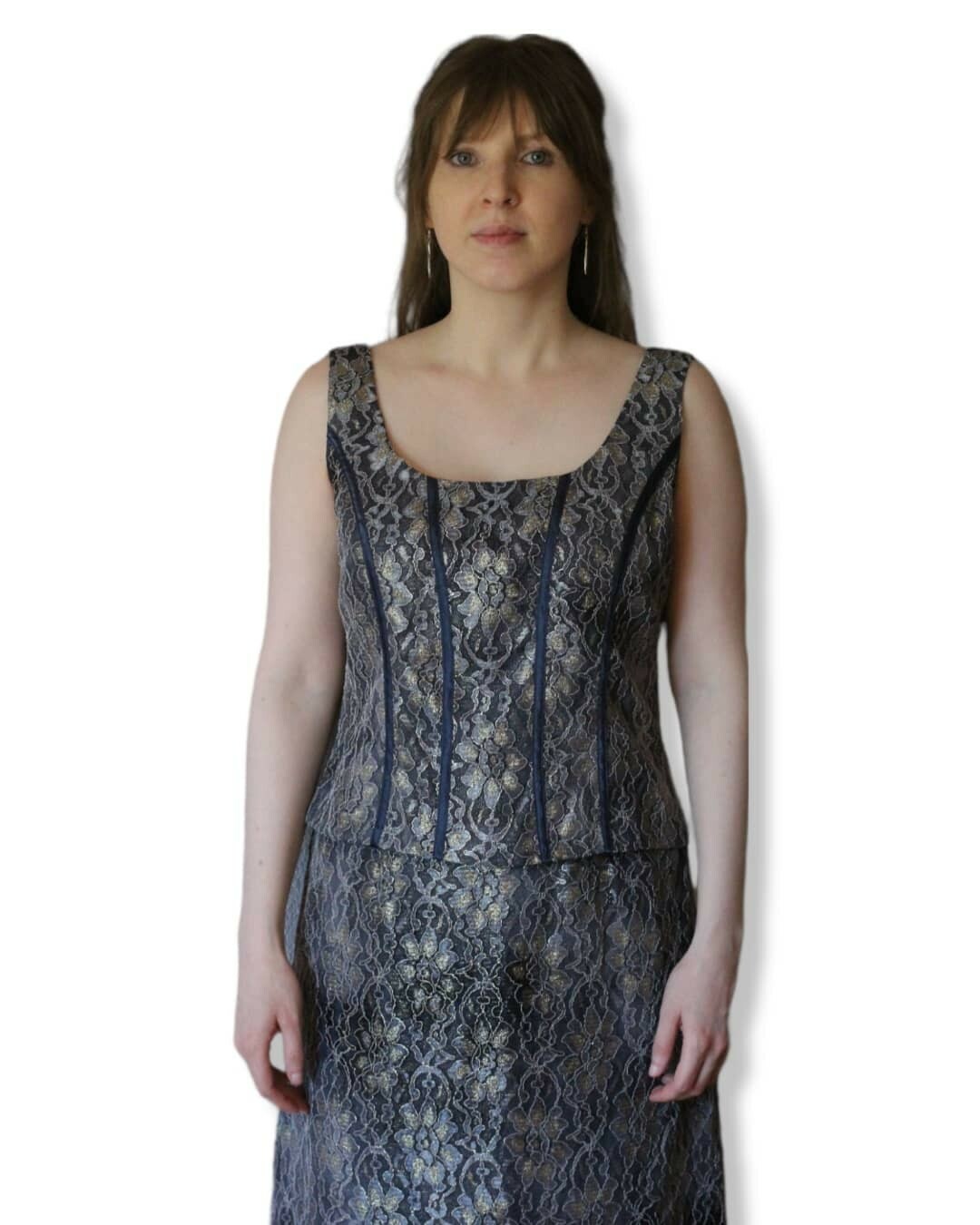Vintage Metallic Lace Shell Top Maxi Skirt Bolero Cocktail Set JR Nites Caliendo