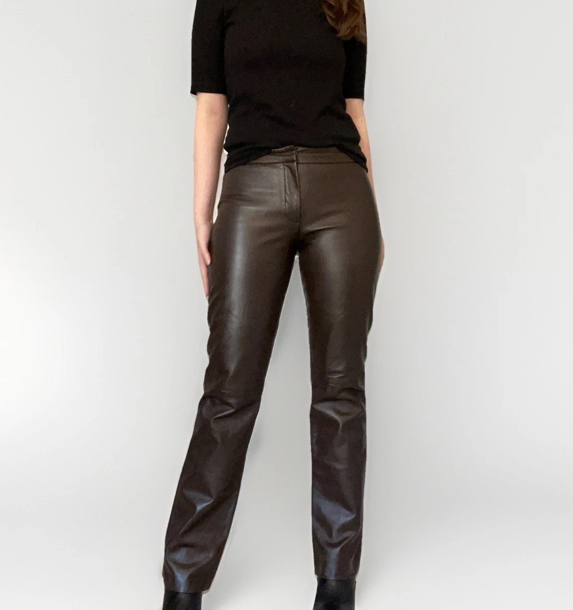 Vintage Y2K VS2 by Vakko Chocolate Brown Lambs Leather Pants Bootcut Size 2