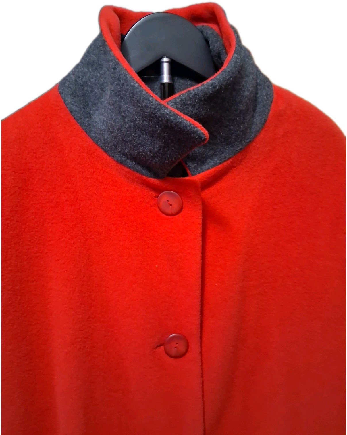 Rare Linda Richards 80s 100%Wool Coat Red Gray Double Lapel Oversized Maximalist