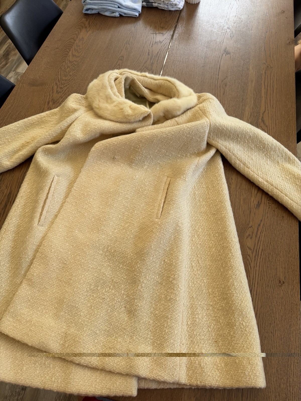 Vintage 1950s 1960s Betti Brent Cream Wool Swing Coat Blonde Mink Fur Collar M