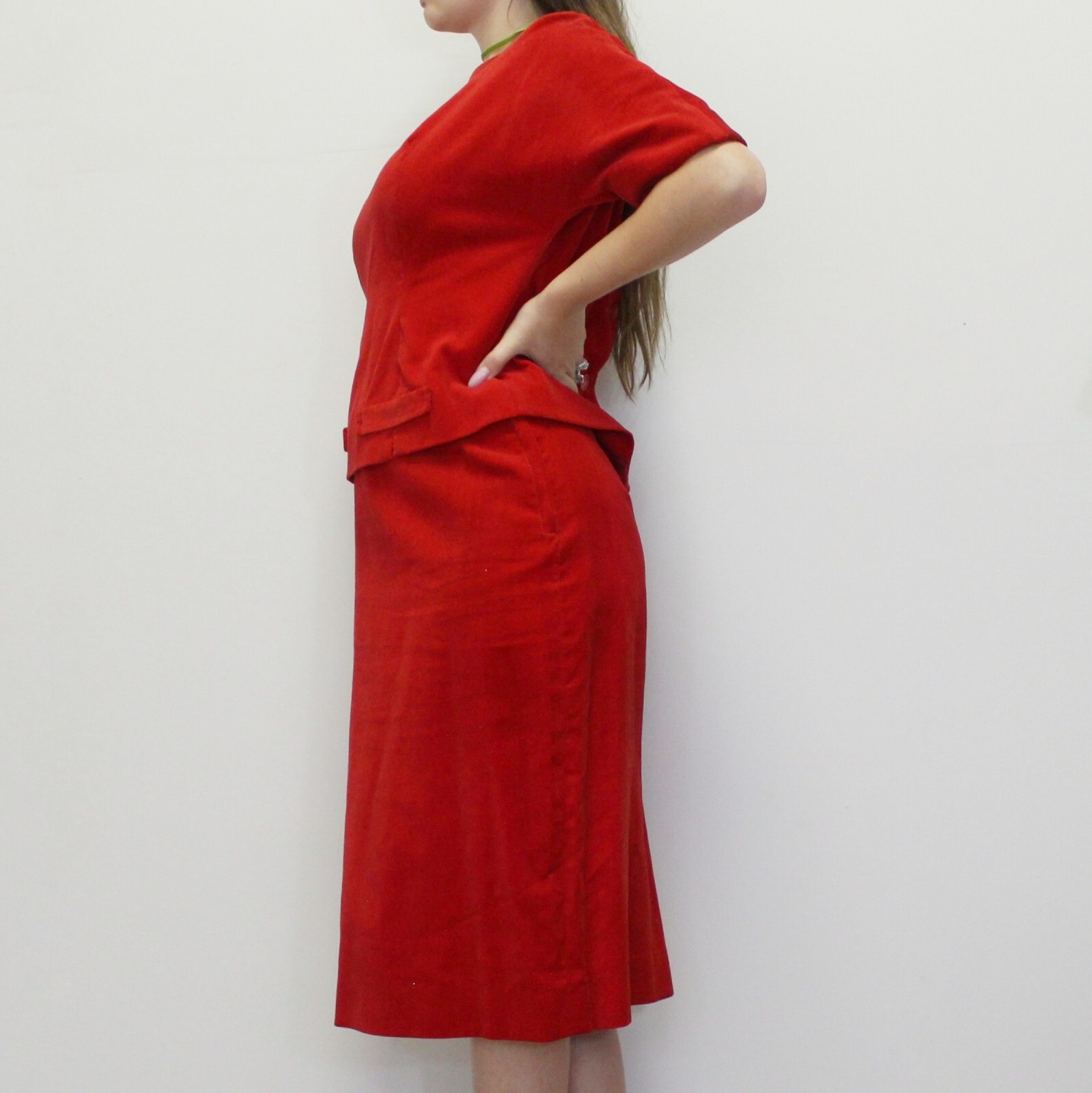 Vintage 60s Red Velvet Outfit Set Matching Skirt and Top Madison Wardrobe Maker
