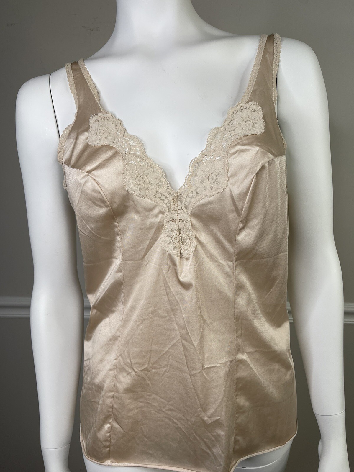 Vintage Vassarette Camisole Size 36” Bust Tan Lace Has Been Altered Sexy Top 38”