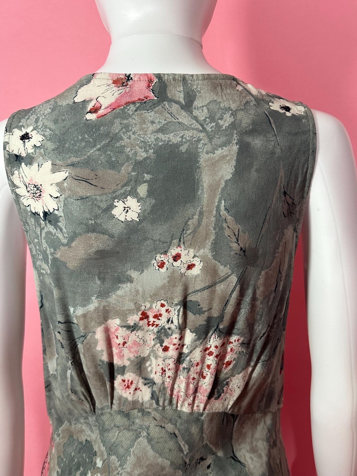 1990s-Y2K CAROLE LITTLE Ink & Watercolor Floral Print V Neck Maxi Slip Dress. SM