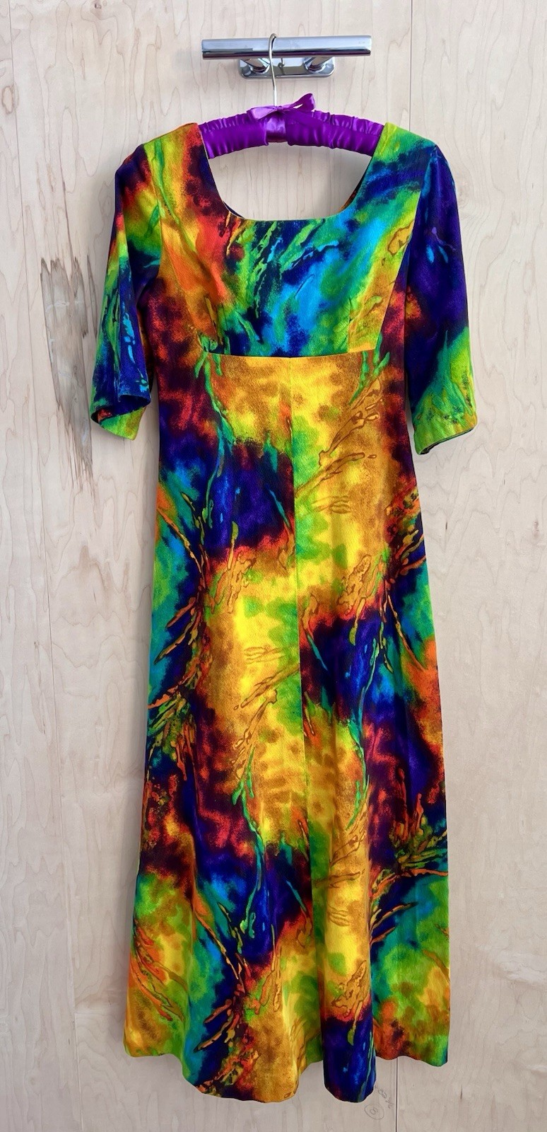 Vintage Ui-Maikai Hawaiian Barkcloth Tiki Dress Psychedelic XS