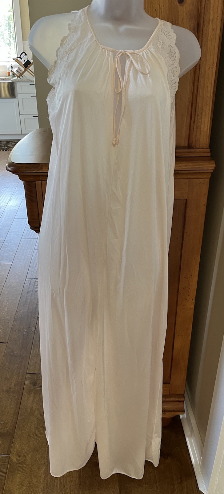 Vintage Nightgown Satin Pale Pink With Lace Long Length See Measurements S/M