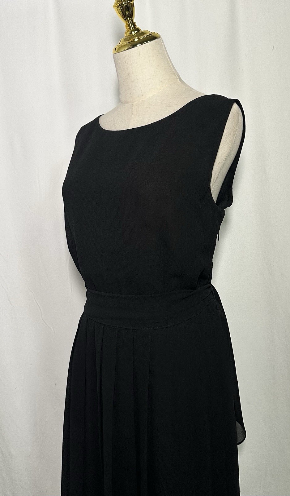 Sara Campbell Dress 16 Pleated Sleeveless Belted Black Cocktail Vintage