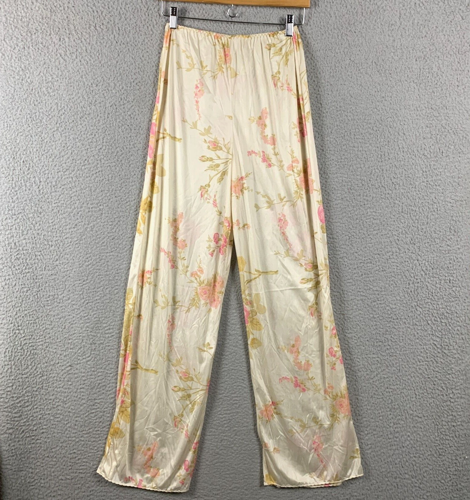 Vintage Jenelle of California Lounge Pants Small Tall Ivory Floral 70s Wide Leg