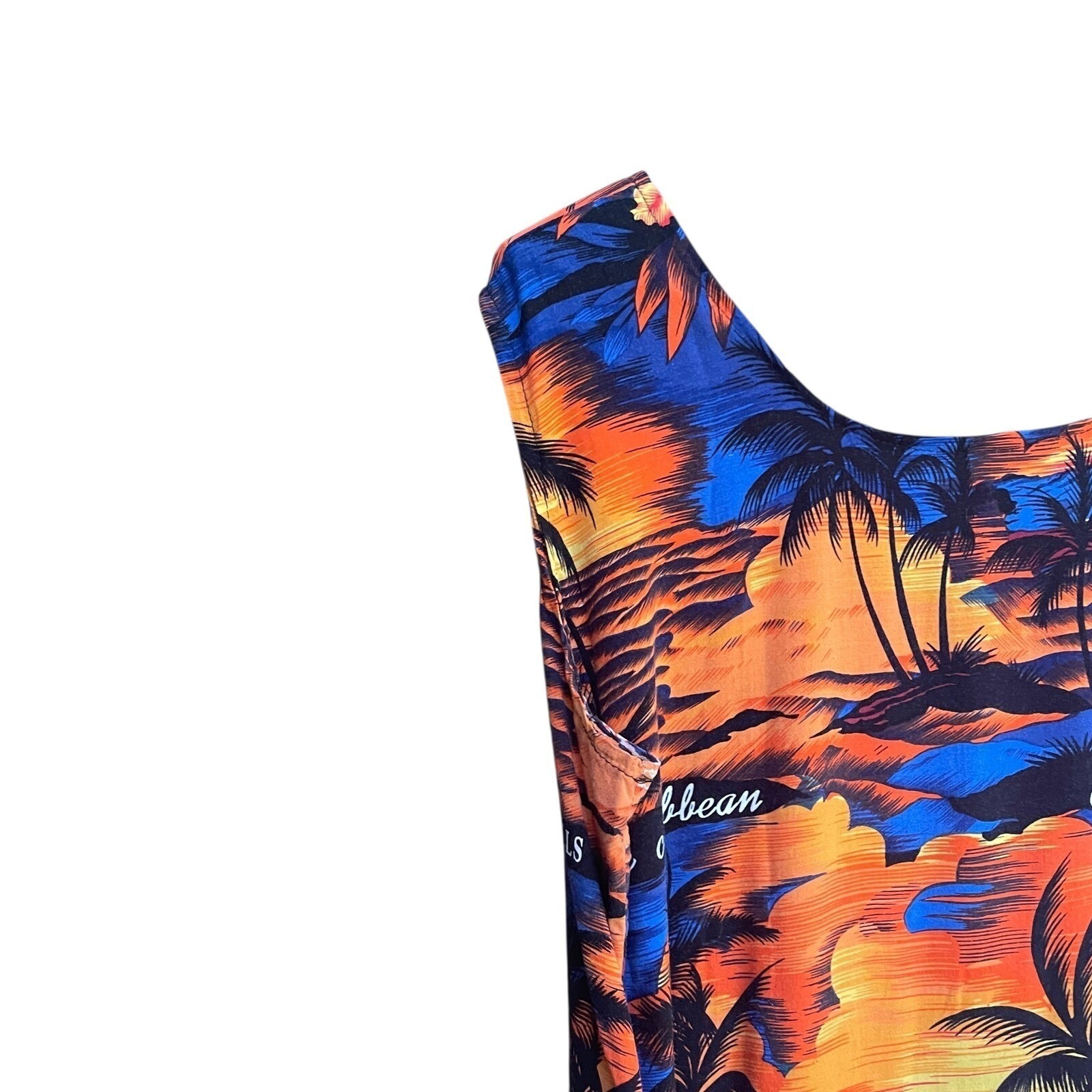 Jamaica Tropical Maxi Dress XL Orange Blue Beach Vacation Boho Casual Cruise