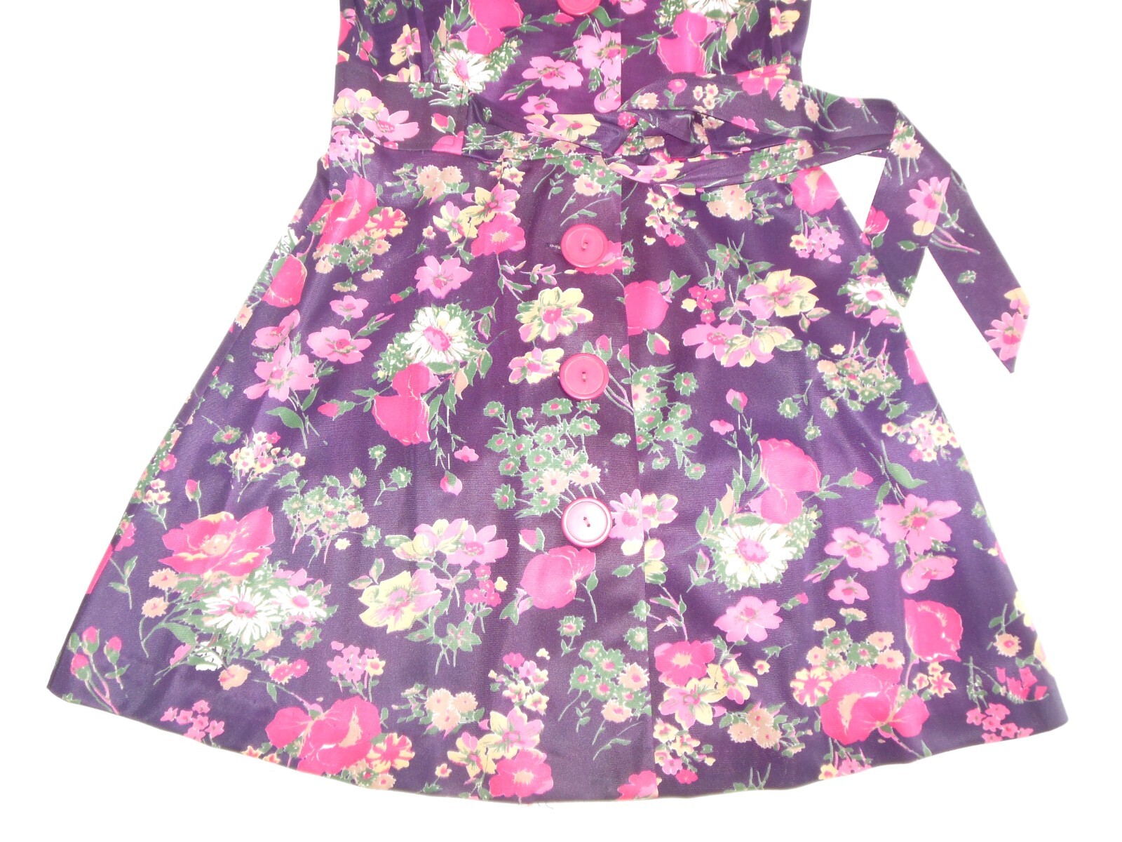 Vintage Floral Dress sz ~S Large Collar Button Front w Belt 60’s 70’s Sleeveless