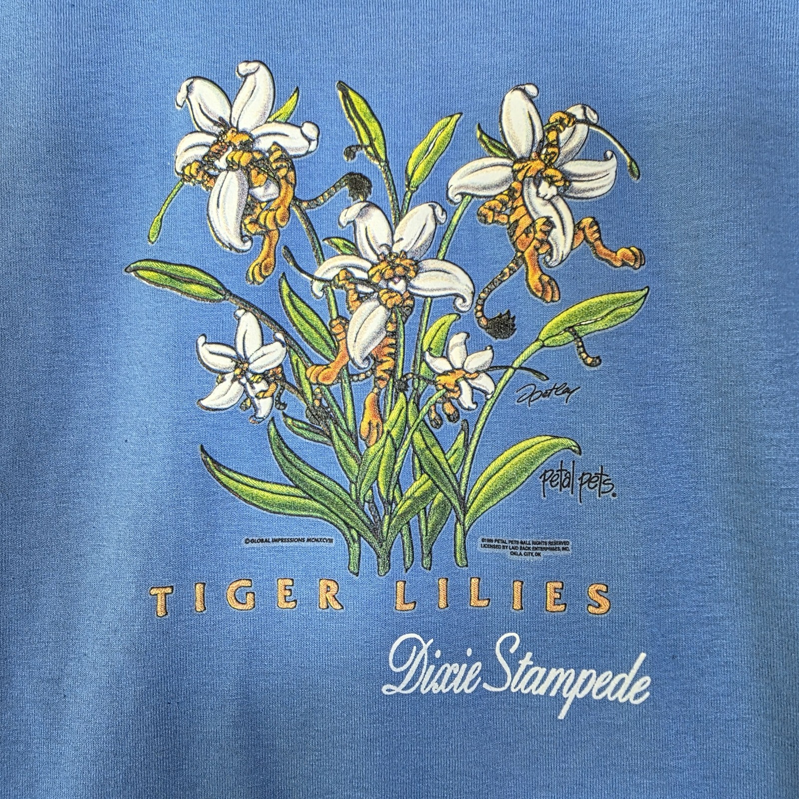 Vtg 1998 Dolly Parton Dixie Stampede Tee Petal Pets Tiger Lilies Youth L Blue