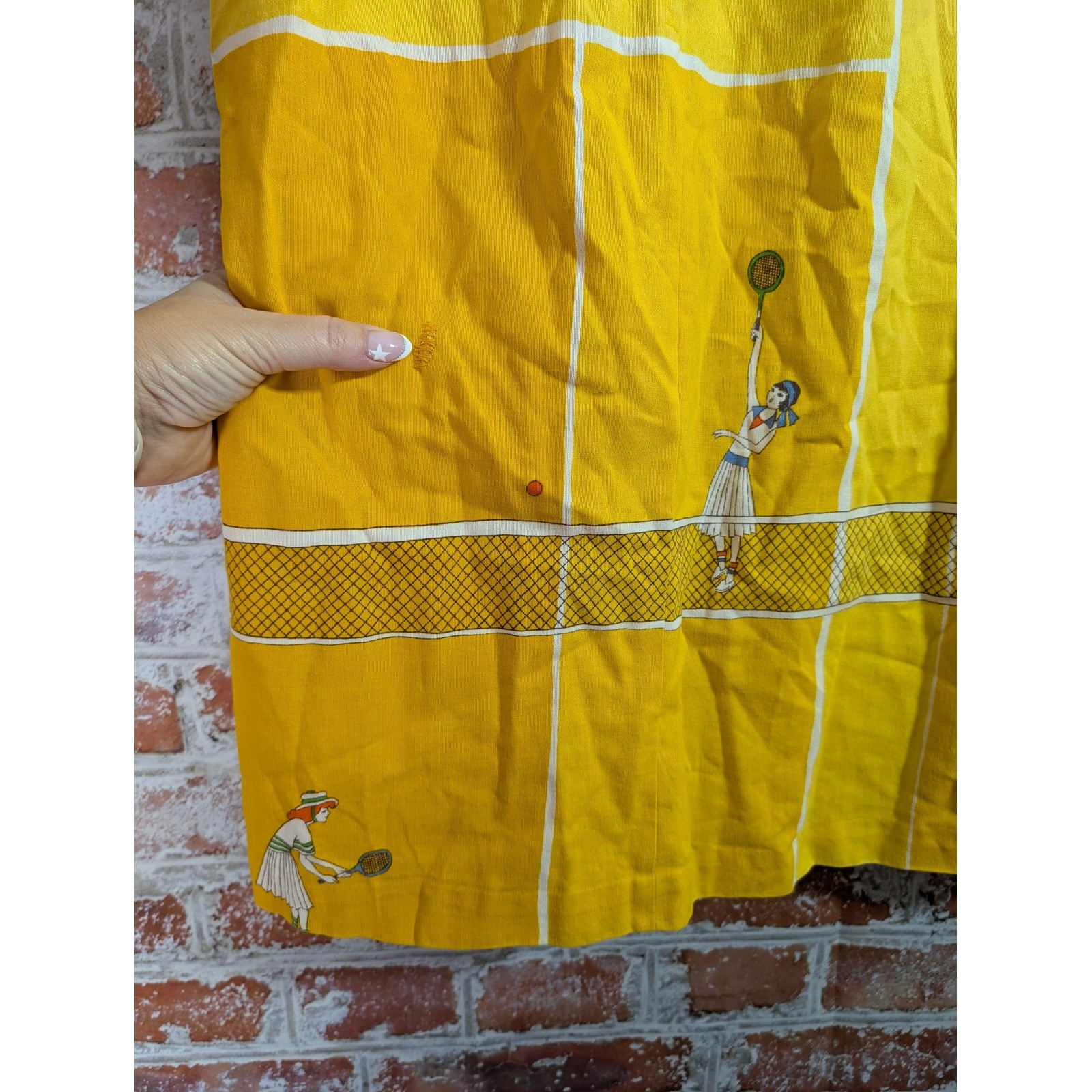 Malia Honolulu Tennis Novelty Print Dress Womens XS Yellow Vintage Hawaiian