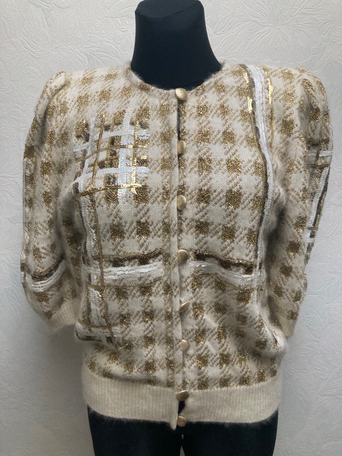 Vintage 1980s Custom Made Angora, Wool Sparkling Knitted Cardigan size S-M.