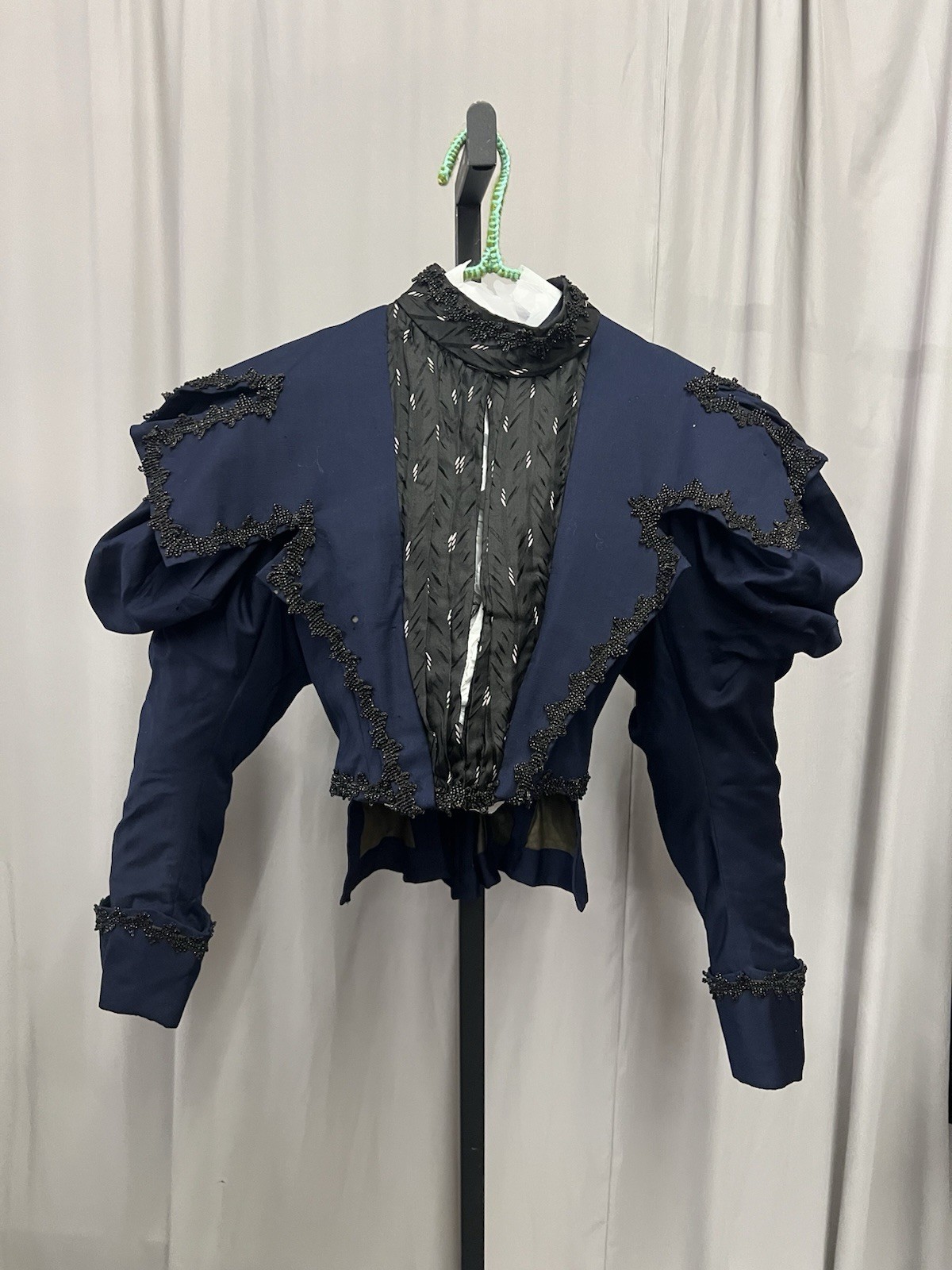 1890’s Royal Blue Bustle Gown Bodice Trimmed In Jet Beads & Silk