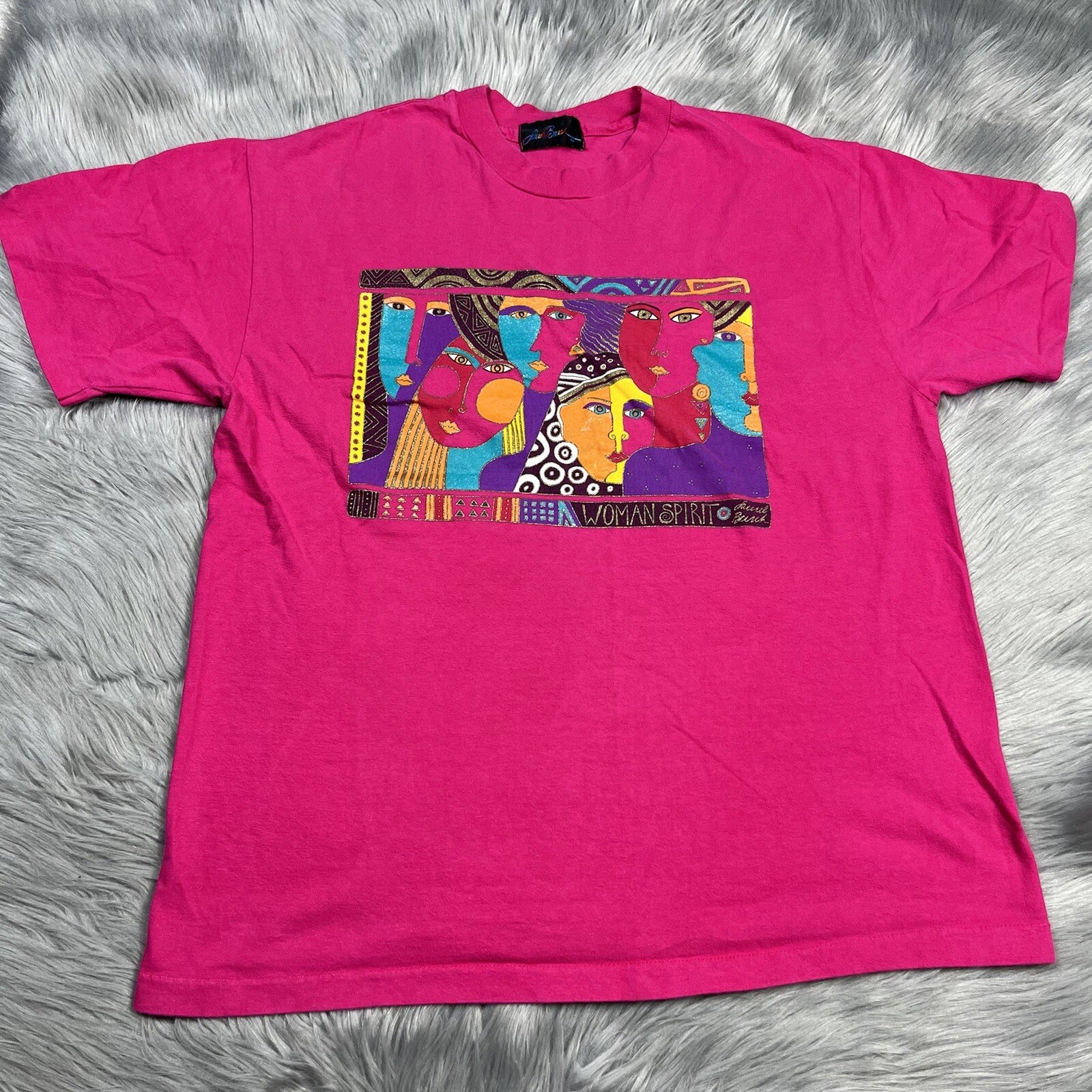 Vintage Laurel Burch Woman Spirit Pink Glitter Art To Wear T Shirt