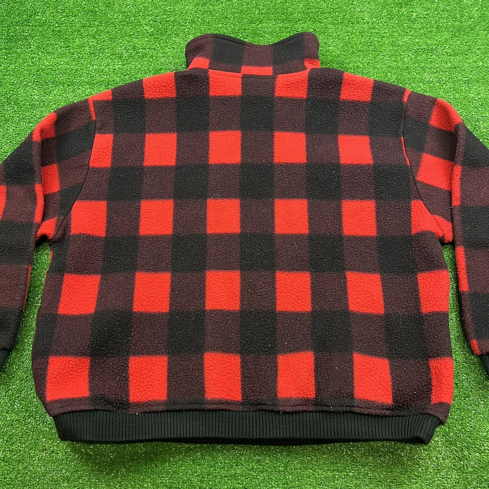 Vtg Women’s XL Buffalo Plaid Red Black Polar Fleece 1/4 Zip Pullover Jacket USA!