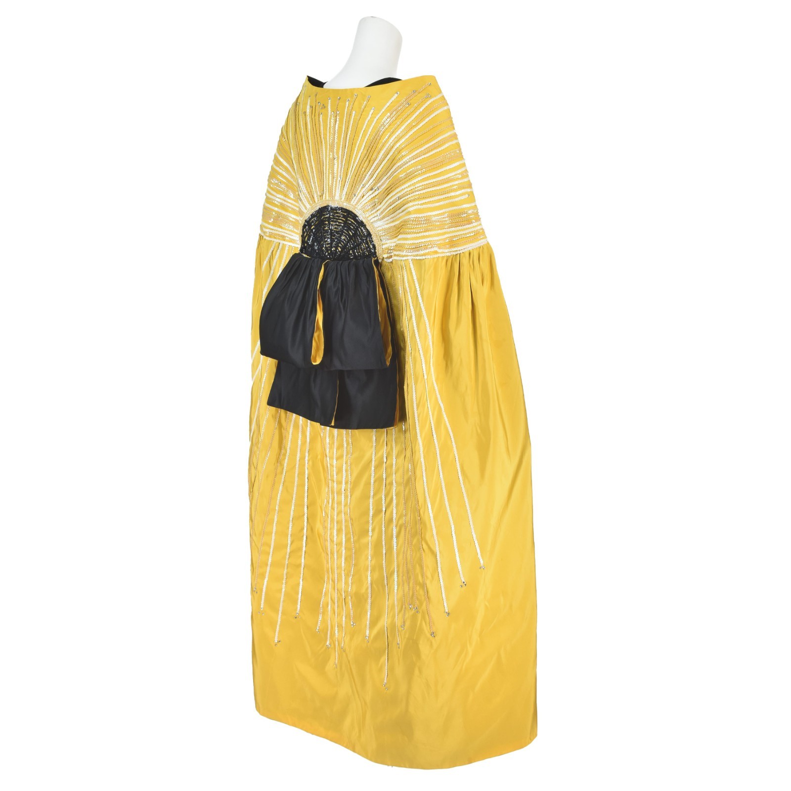 LEE MENICHETTI Golden Yellow Silk Faille Cloak with Black Silk Lining OS