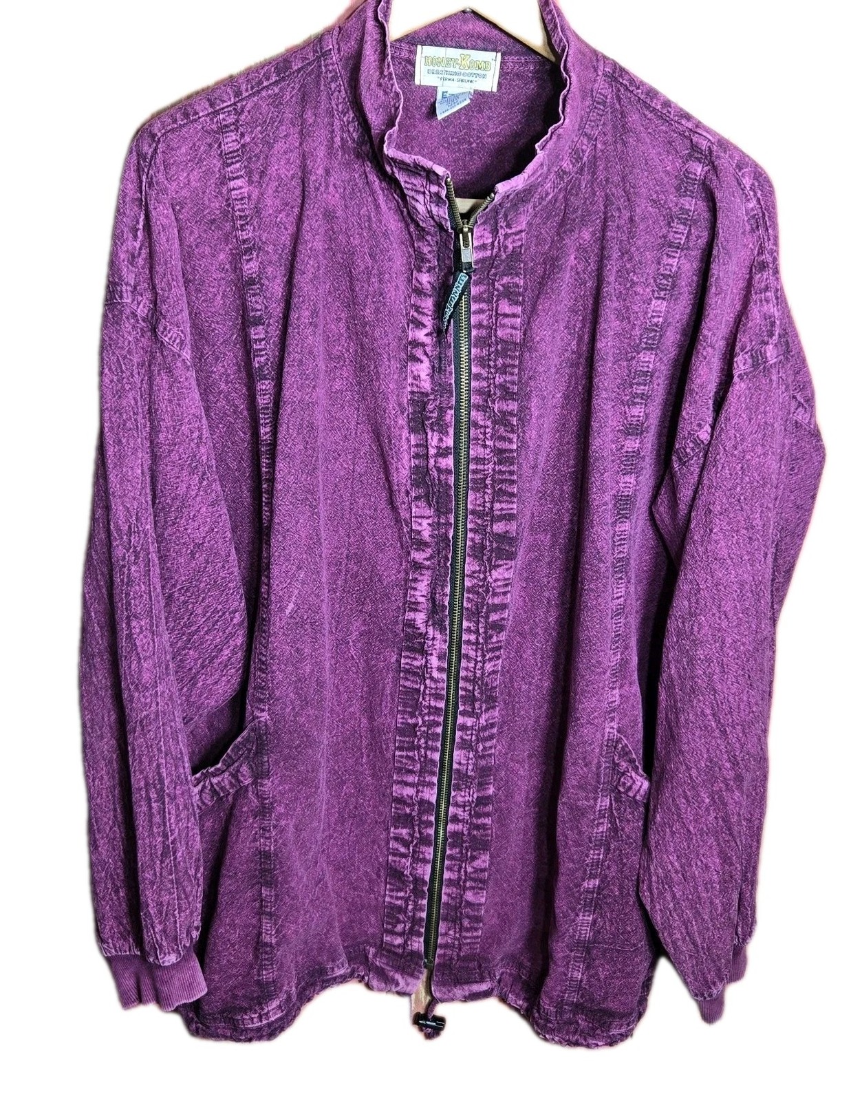 RARE VTG Acid Wash Jacket Womens Sz M 1980s Honey Komb Magenta Purple Zip Front