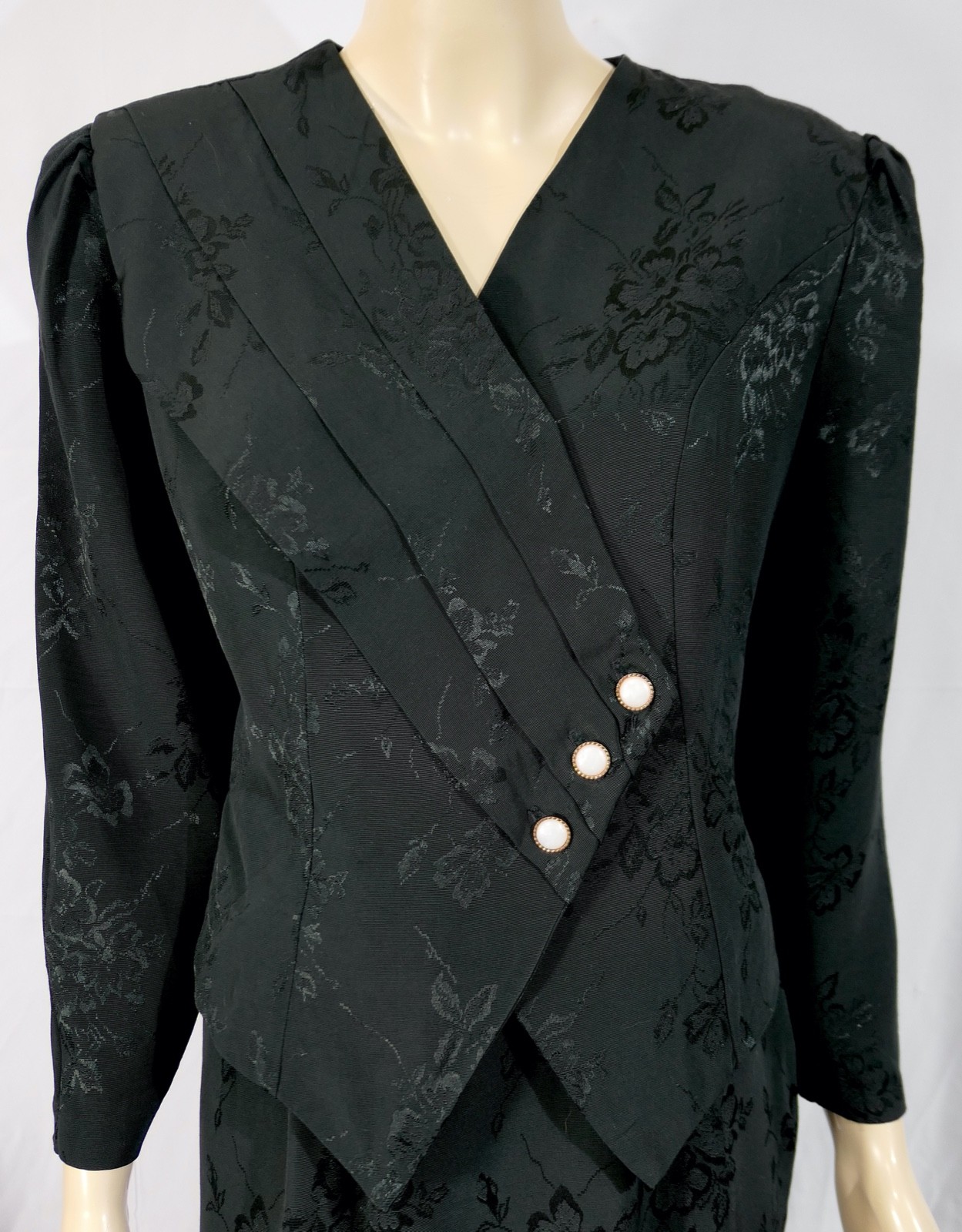 Vintage 80s REO Girl Power Black Damask Skirt Blazer Suit Set M